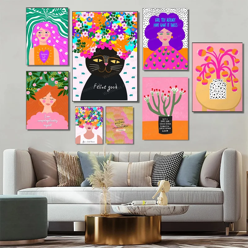 Piante Di Fiori Poster Nordici E Stampa Be A Kind Human Girl Wall Art Canvas Painting Home Decor Immagini Per Soggiorno Camera Da Letto