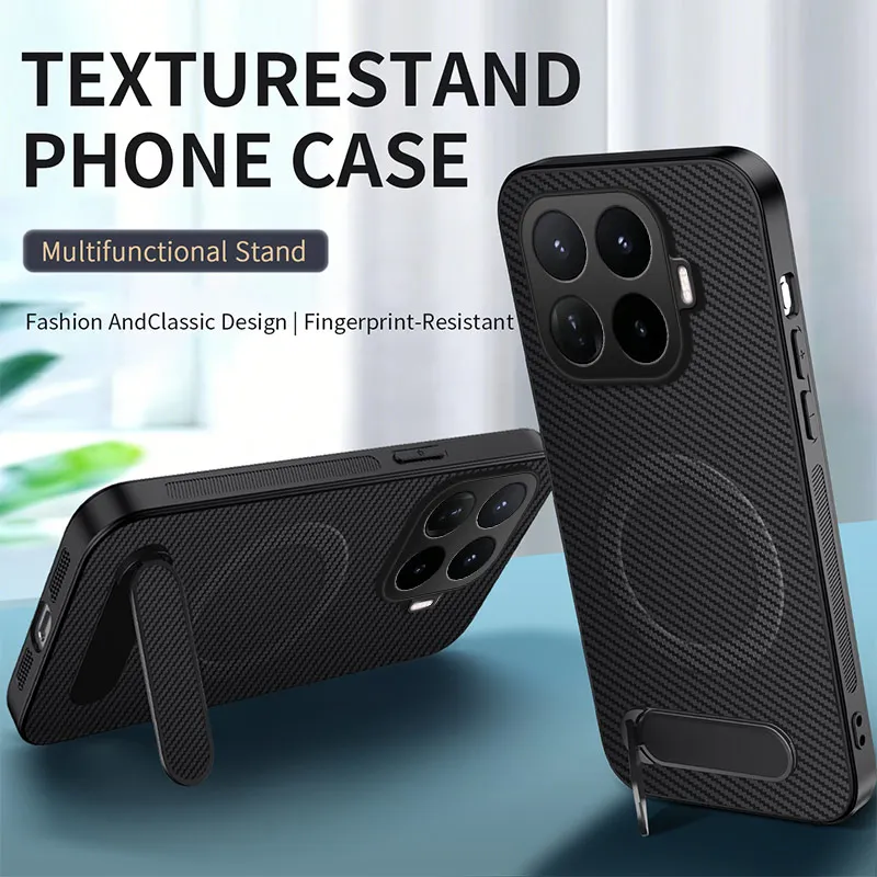 Carbon Fiber Texture Magnetic Bracket Phone Case with Wireless Charging Functionality