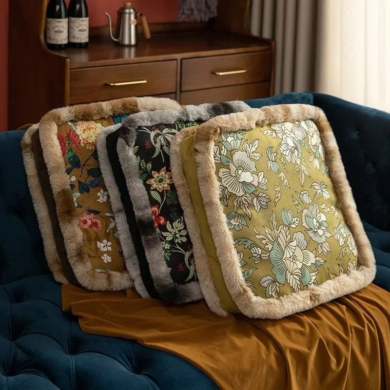 

Retro sofa pillow with double-layer ruffled fringe print pillow, living room bay window cushion, sample room cushion with core