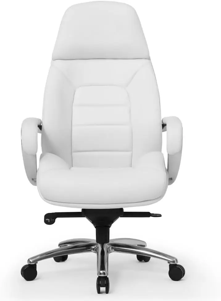 2025-hotGates Genuine Leather Aluminum Base High Back Executive Chair - White