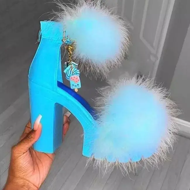 Woman Furry Sandals High Heels with Fur Female Platform Pumps