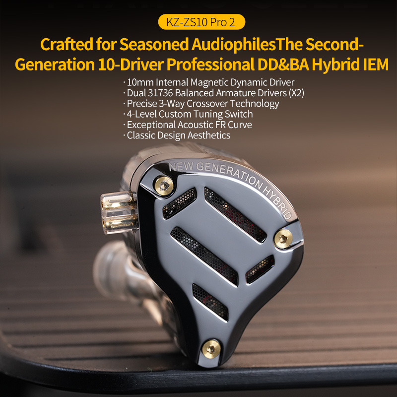 KZ ZS10 Pro 2 HIFI Bass Earbud in Ear Metal Earphone 4-Level Tuning Switch Headphone 2PIN Cable ZS10PRO2 ZSNPRO AS16PRO