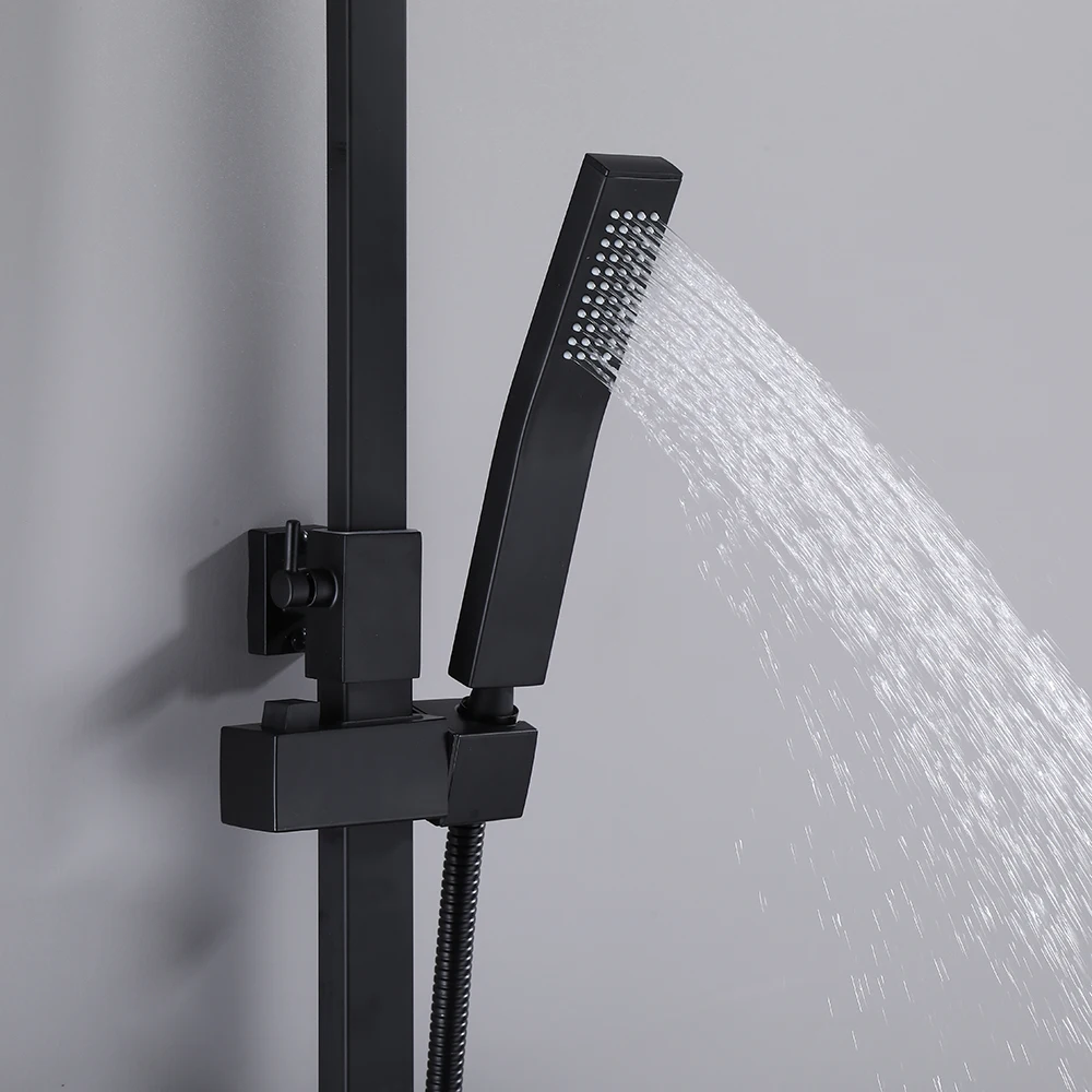 Set di rubinetti per doccia termostatici neri a pioggia più tipi di rubinetto per vasca da bagno con beccuccio lungo con getto alto