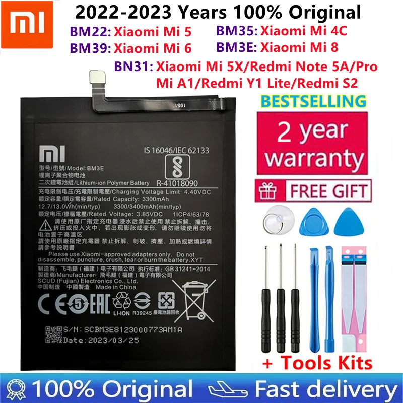 

Xiaomi Original Phone Battery BM22 For Xiaomi MI 5 5X Mi 4C Mi 6 Mi 8 For Redmi Note 5A 5A Pro BM35 BM39 BN31 BM3E Batteries