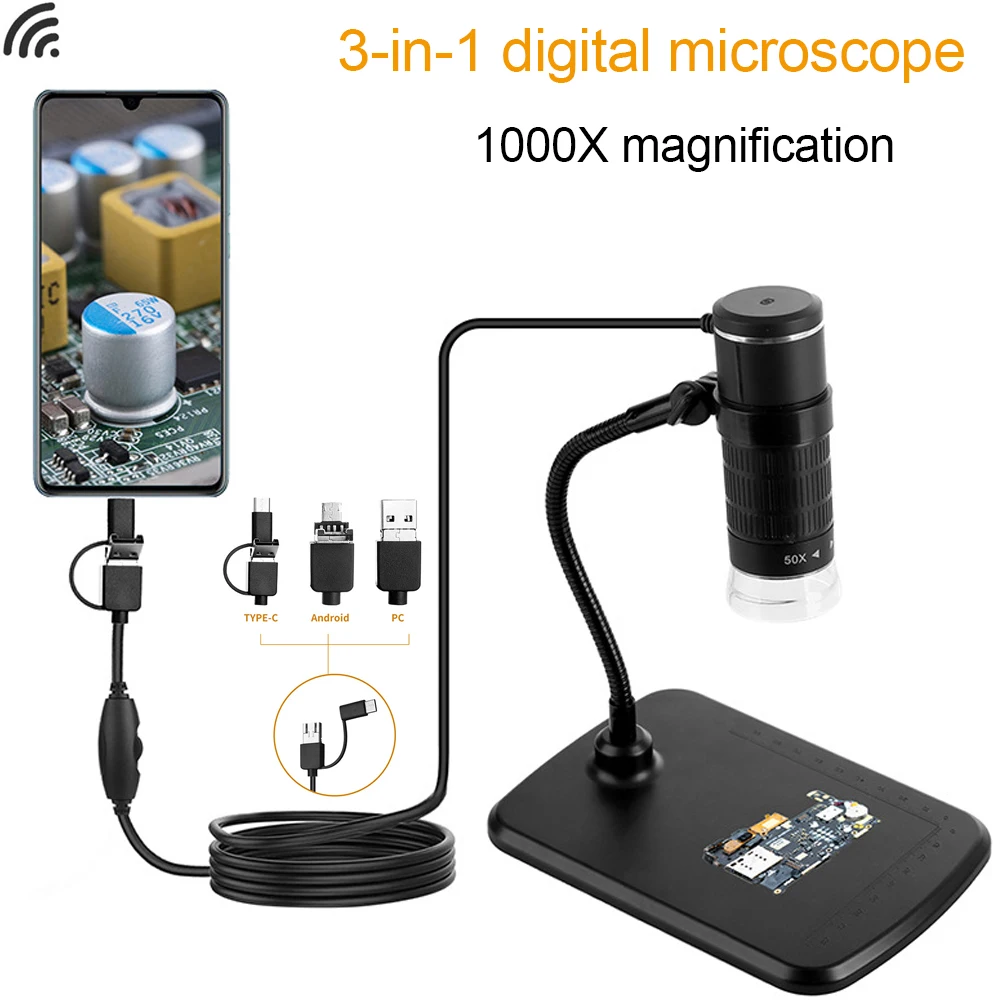 

1000X Digital Microscope LED USB Microscope for Mobile Phone Microscope Camera typeC Android system PCB Inspection Tools