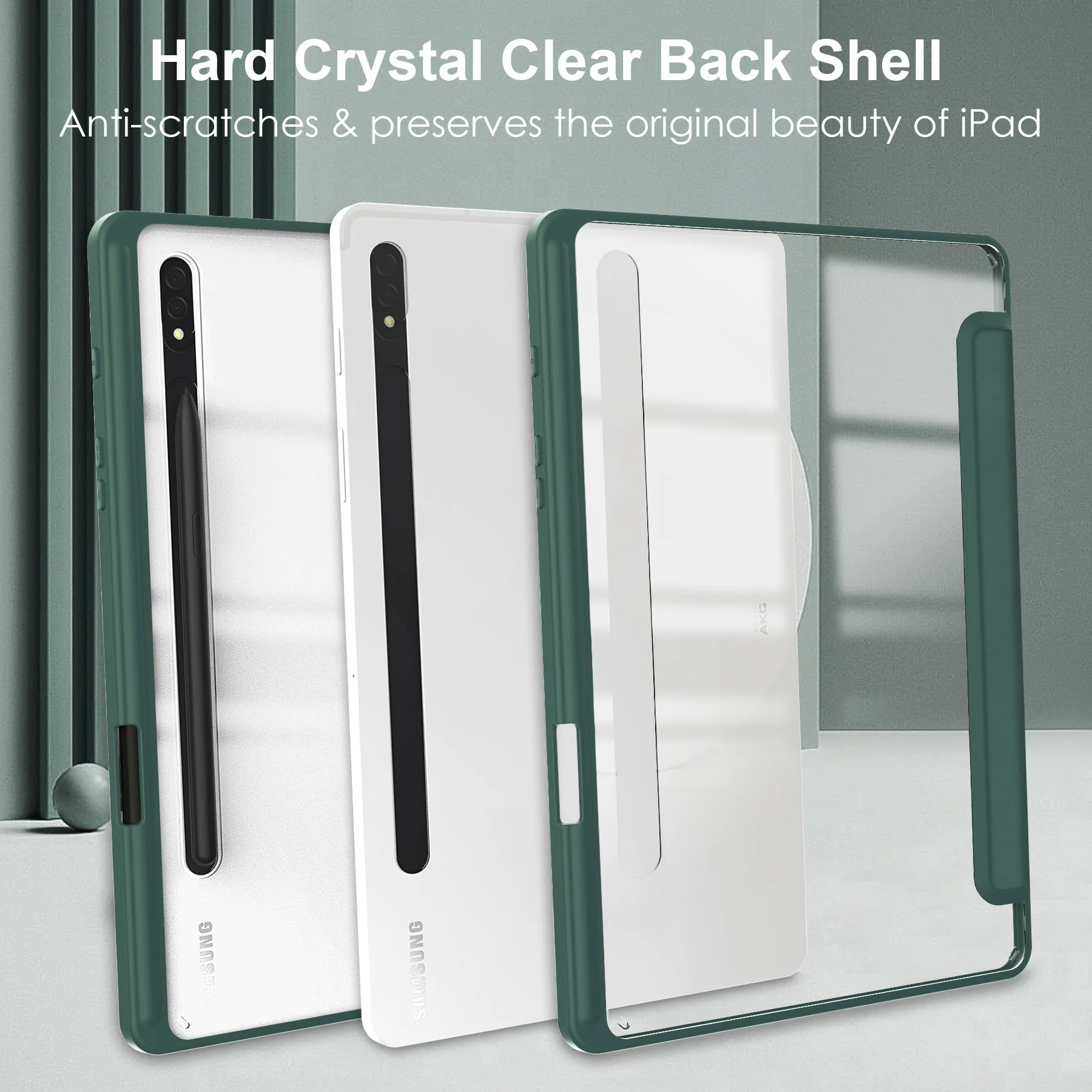 Acrylic Transparent Back Tablet Case with Pencil Holder