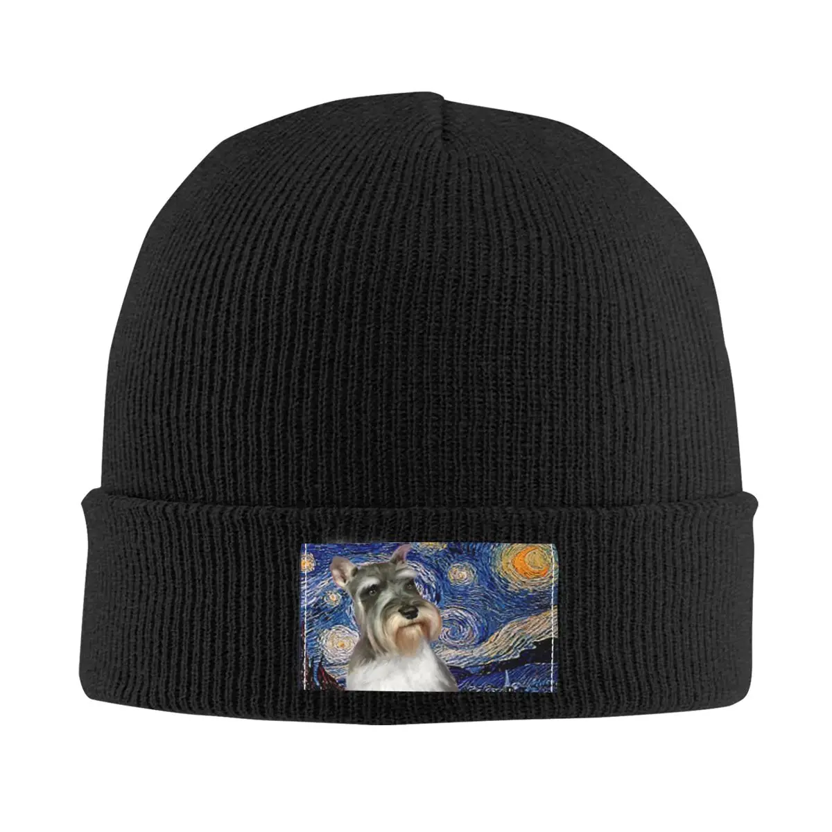 

Шапки-бини с изображением звездной ночи шнауцера, шапки, шапки унисекс, зимняя вязаная шапка, шапка для взрослых с изображением собаки Ван Гога, шапки, уличная Лыжная шапка