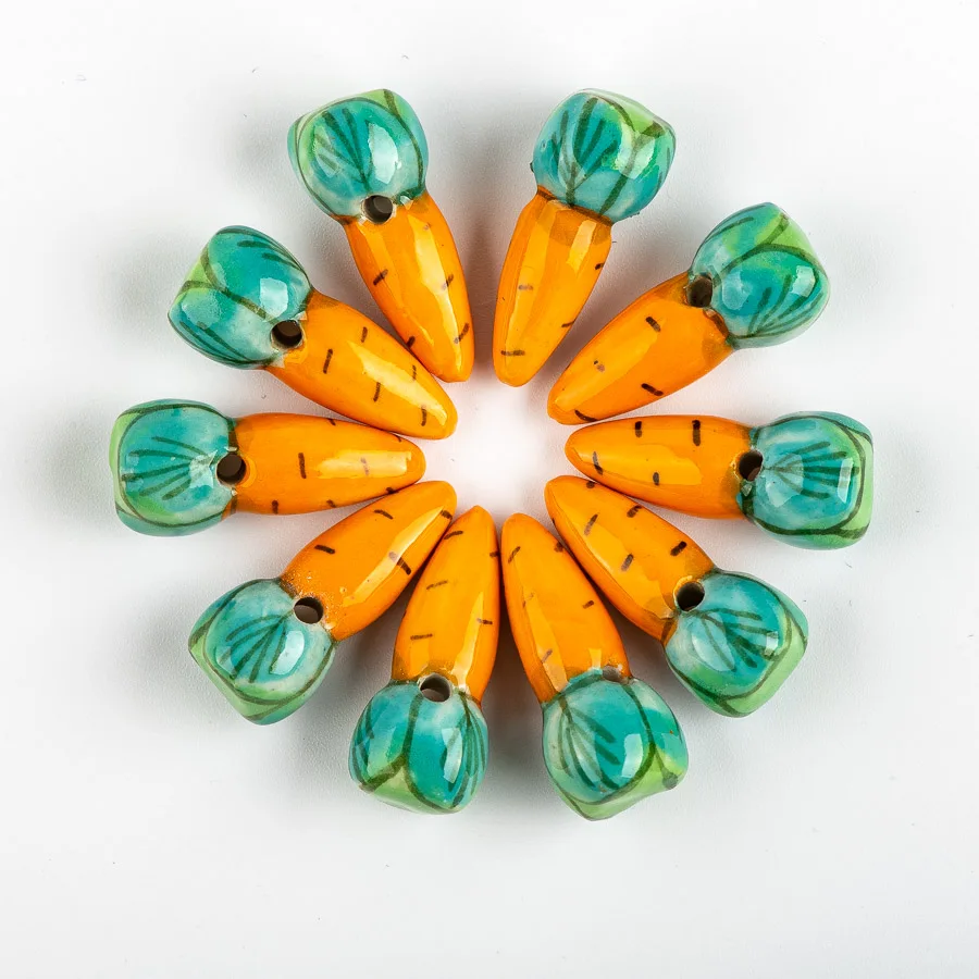 

10pcs Hand-painted ceramic carrot beads Radish-shaped pendant diy necklace bracelet material accessories #A218B