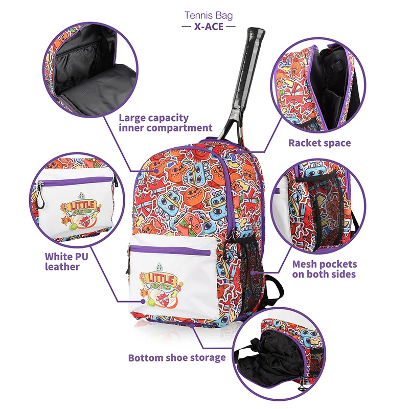 2022 New X-ACE Tennis Bag Children Large Capacity Sports Badminton Tennis Kids Backpack with Shoe Compartment