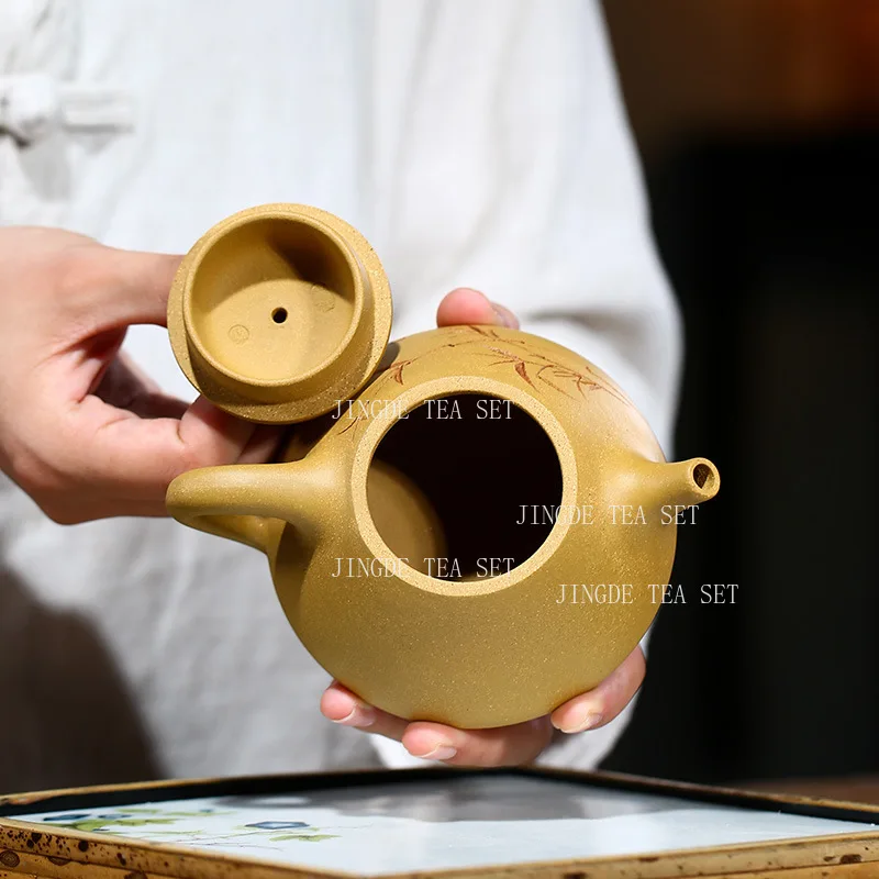 230ml Yixing Teapot Golden Section Mud Bamboo Shadow Stone Ladle Pot Household Mesh Green Tea, Black Tea, Pu Erh Teapot