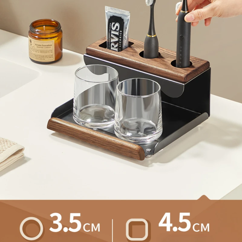 Walnut Electric Toothbrush Holder Bathroom Bathroom Vanity Top Tooth Cup Toothpaste Mouthwash Cup Organiser