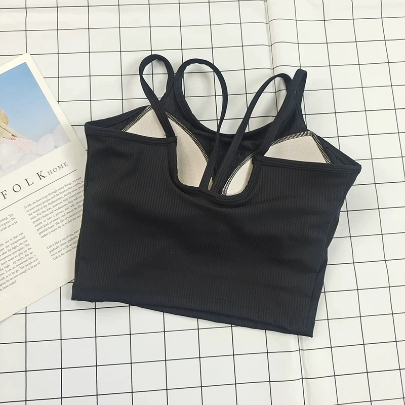 Women's Ribbed Racerback Sports Bra with Fixed Cups & Built-in Pads - Shockproof, Lightweight for Yoga, Pilates & Gym Workouts