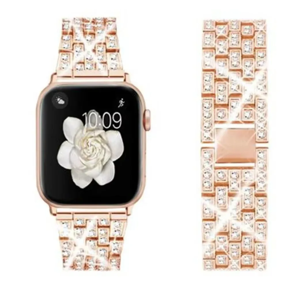 Suitable for Apple Watch 30/40/41mm 42/44/45/49mm full diamond studded simple and stylish metal watch strap