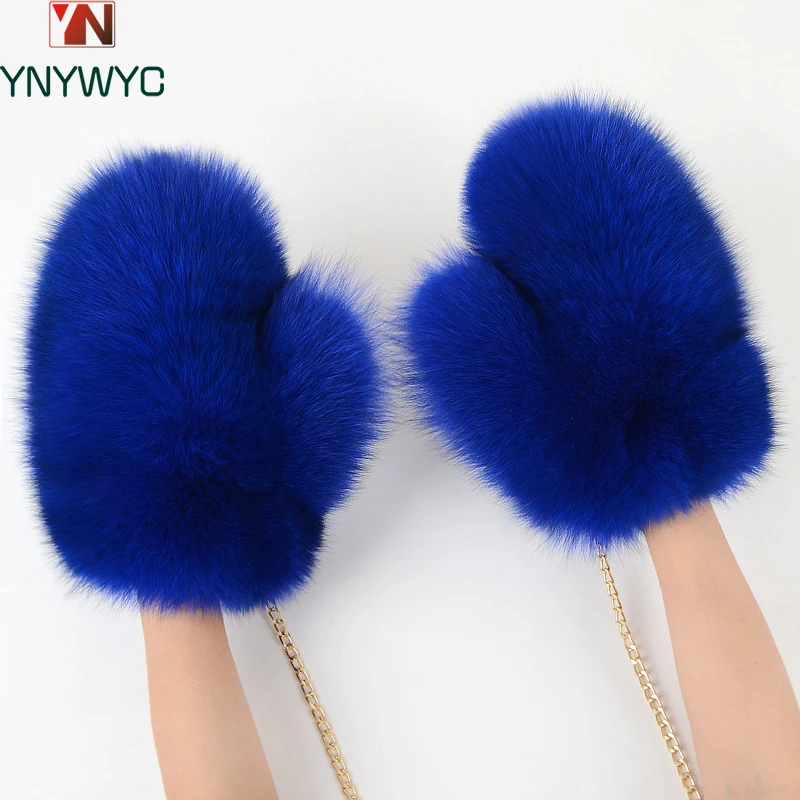 女性のための天然本物のキツネの毛皮の手袋暖かいミトン高級の女の子のファッション100-本物の冬新しいブランド2024