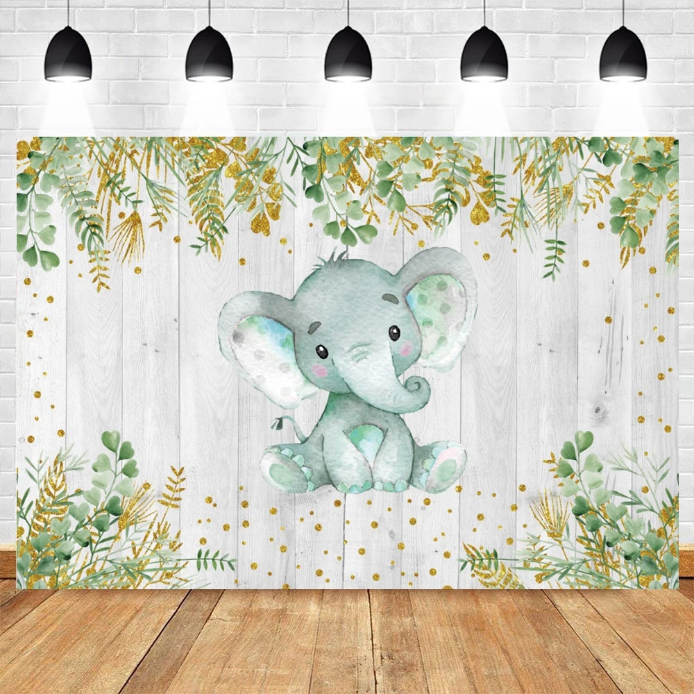 

Baby Shower Elephant Backdrop Wood Board Leaves Photocall Birthday Party Decor Photographic Background Photography Photo Studio