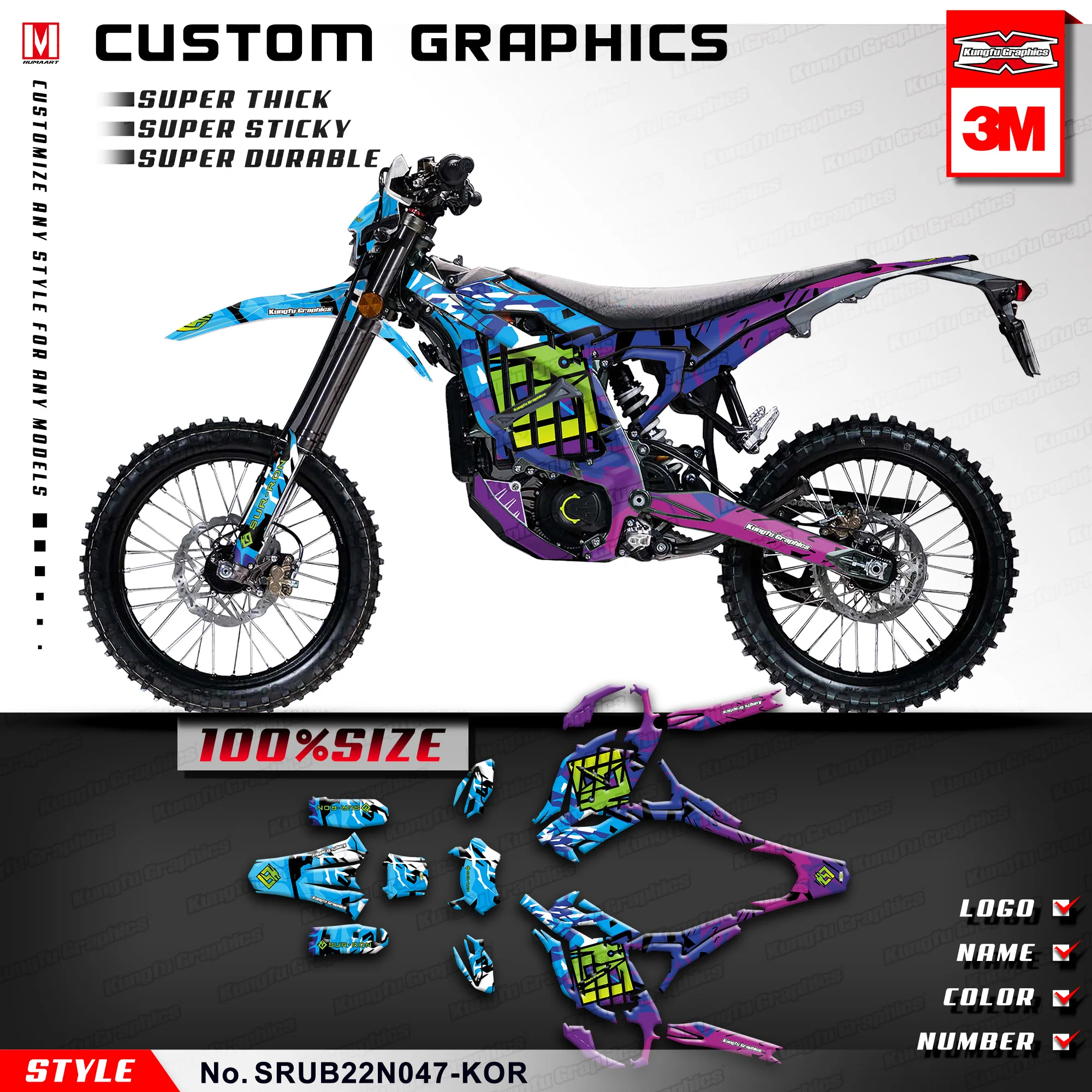 KUNGFU GRAPHICS Adhesives Stickers Custom Decal Kit Full Wrap for Sur-Ron Ultra Bee Dirt eBike SURRON, SRUB22N047-KOR kungfu graphics custom decals waterproof stickers kit for sur ron ultra bee surron grey