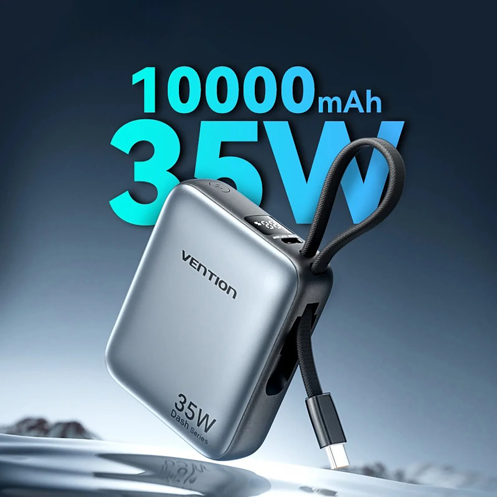 Power Bank Vention 10000mAh 35W PD Fast Charger with Type C Cable Mini External Spare Auxiliary Battery for SmartPhone