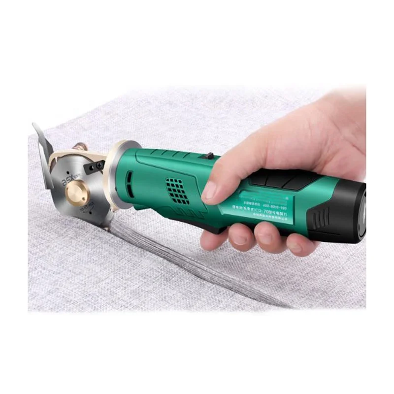 

High efficient round blade fabric cutter with lithium battery for long work tim