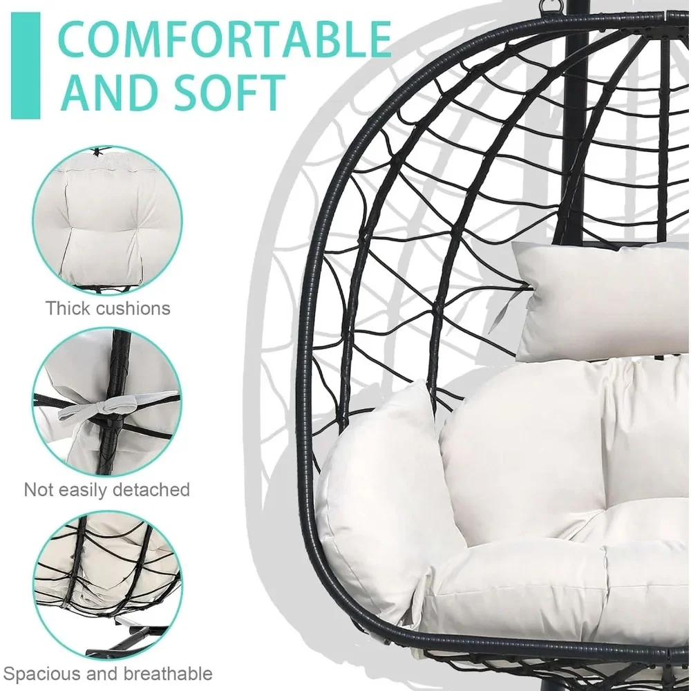 Hanging Egg Chair With Stand Indoor Swinging Chair Outdoor Hammock Egg For Patio, Bedroom,Garden And Balcony (White,Large)