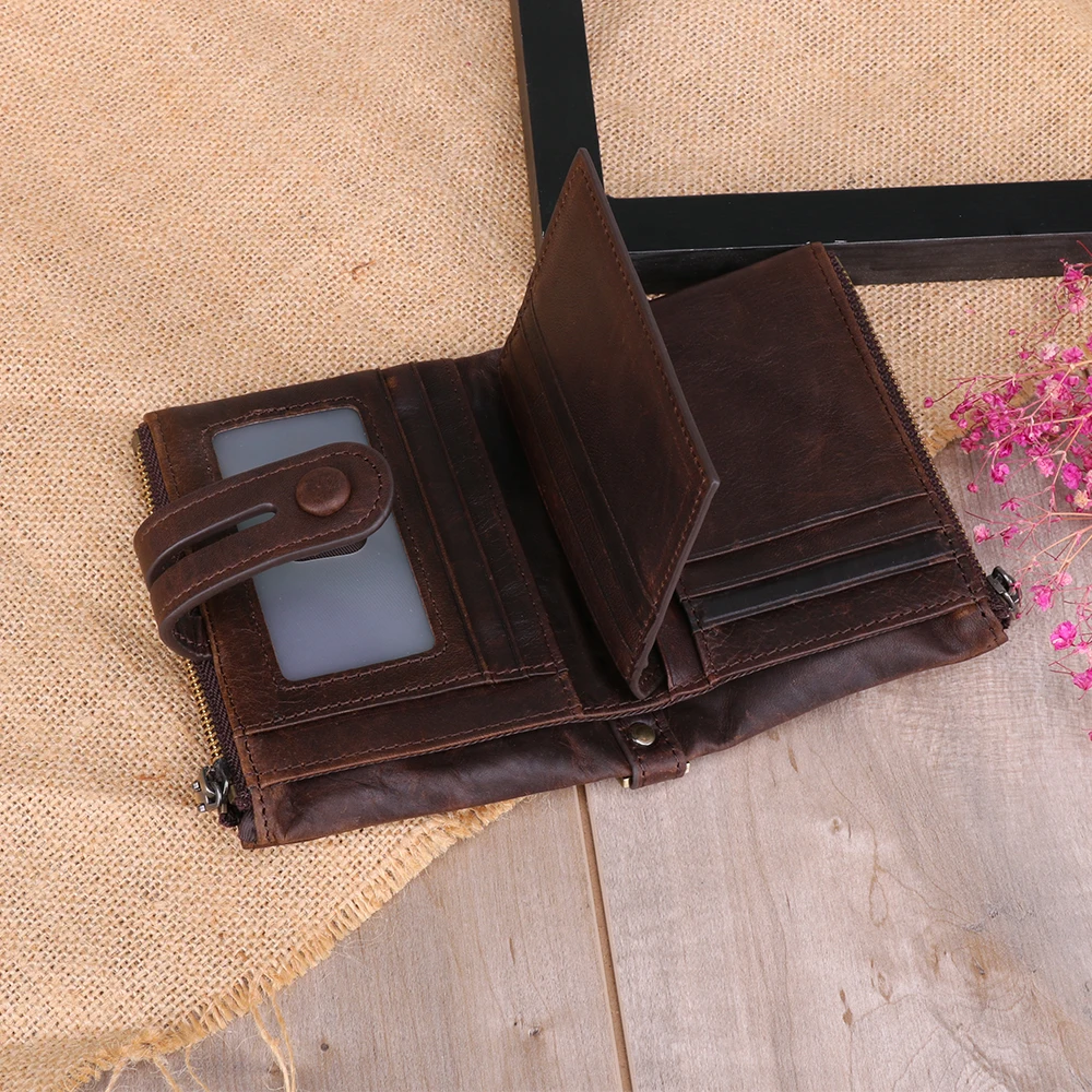 Men's luxury wallet New Antimagnetic RFID Retro Casual Coin purses card holder Leather Short Double Zipper Money clip male
