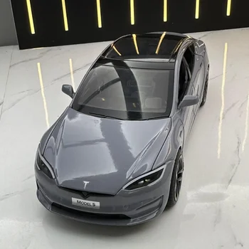 1:24 Tesla Model S Miniatures Simulation Alloy Metal Diecast Model Car Sound & Light car Toys for Kids Gifts for Boyfriend C270 2