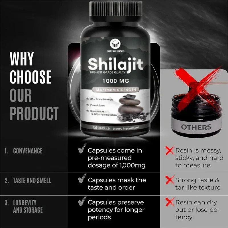 Pure Himalaya Shilajit 1000mg High Efficiency Organic Capsules, 90 Capsules Containing Fulvic Acid And Trace Minerals