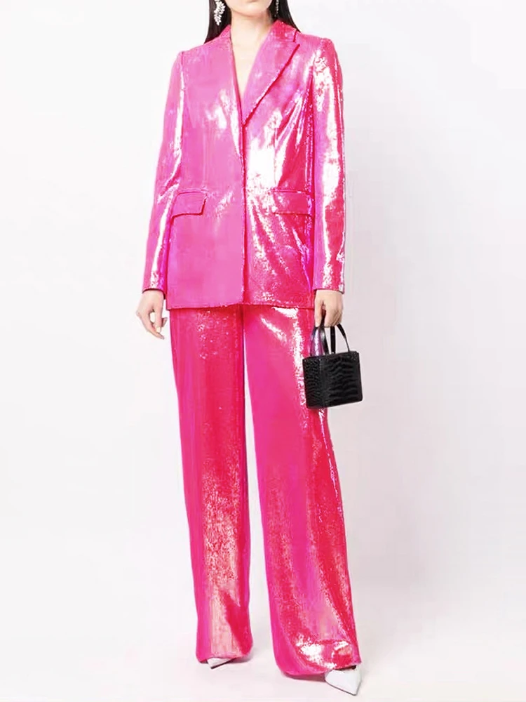 

HIGH STREET Star Fashion 2024 Designer Blazer Suit Set Women's BLING BLING Sequin Blazer Pants Suit