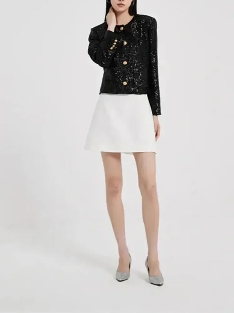 

Women Coat Sequin Decoration O-Neck Single Breasted Autumn New Casual Long Sleeve Cardigan