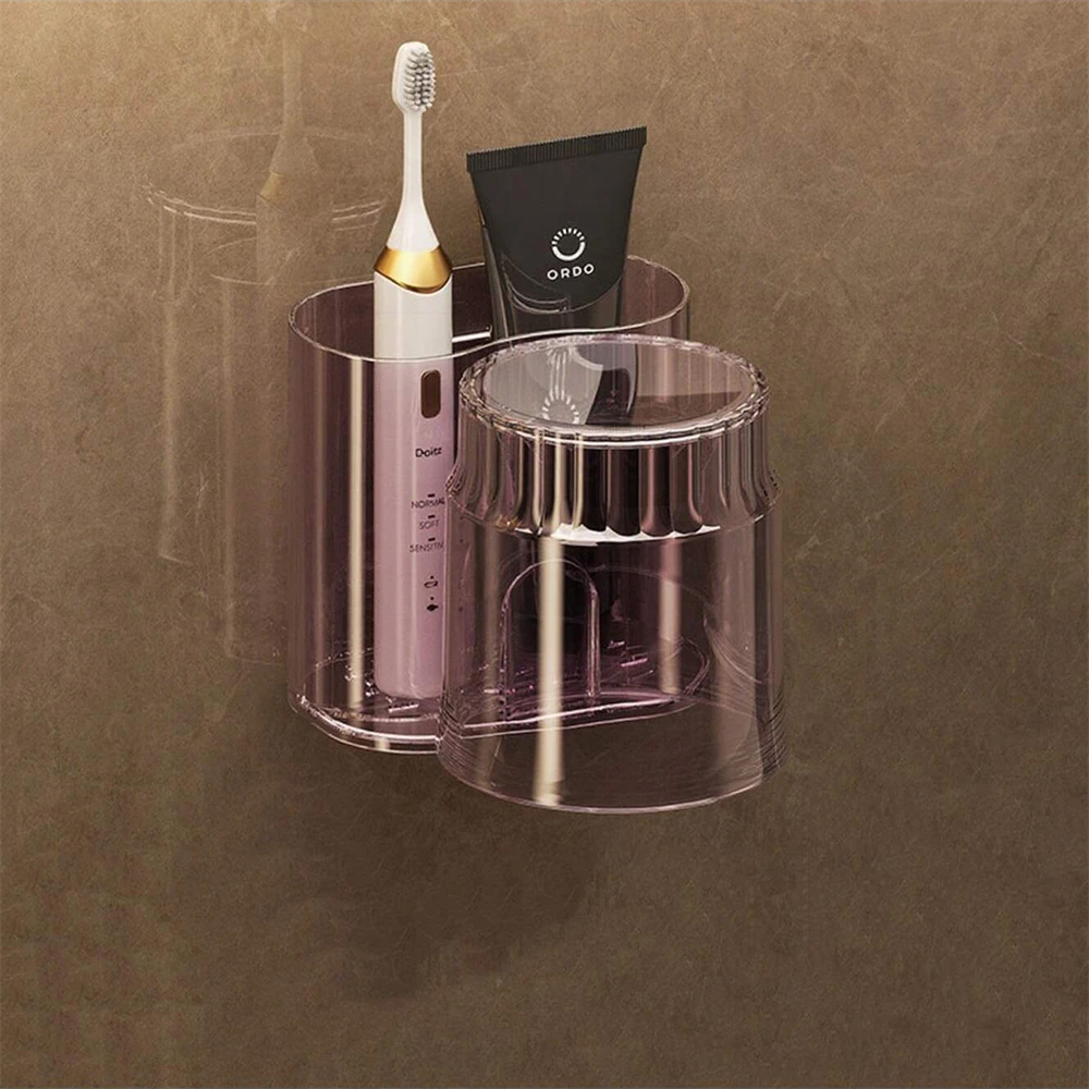 2PCS/1SET Holder With Mouthwash Cup, Wall Mounted Rack, Bathroom Organizer Toothpaste Toothbrush_voghion.com