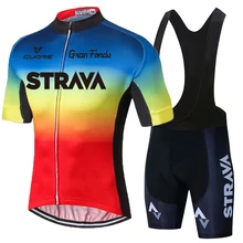 STRAVA-Conjunto de ropa deportiva para hombre, Maillot y pantalones cortos para bicicleta de montaña, equipo de ciclismo