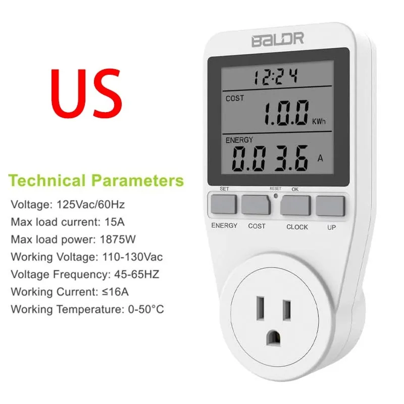 AC 110V/220V Light Wattmeter Power LCD Energy Meter Power Monitor EU Plug Socket