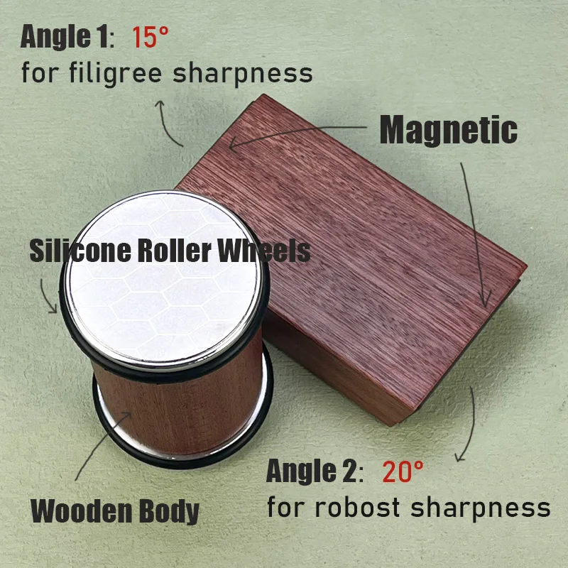 Rolling Knife Sharpener for Straight Edge, Knife Sharpener Kit with 15 & 20 Degree Magnetic Angle for Kitchen Knives whetstone 2