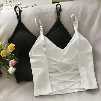 Womens Tops Sexy Tank Top Women Built in Bra Solid Color Camis for Women Crop Top Off Shoulder Sleeveless Camisole 2024 New 1