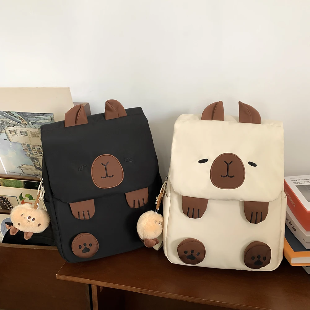 Nylon Capybara Kawaii Backpack with Zipper Closure for Women