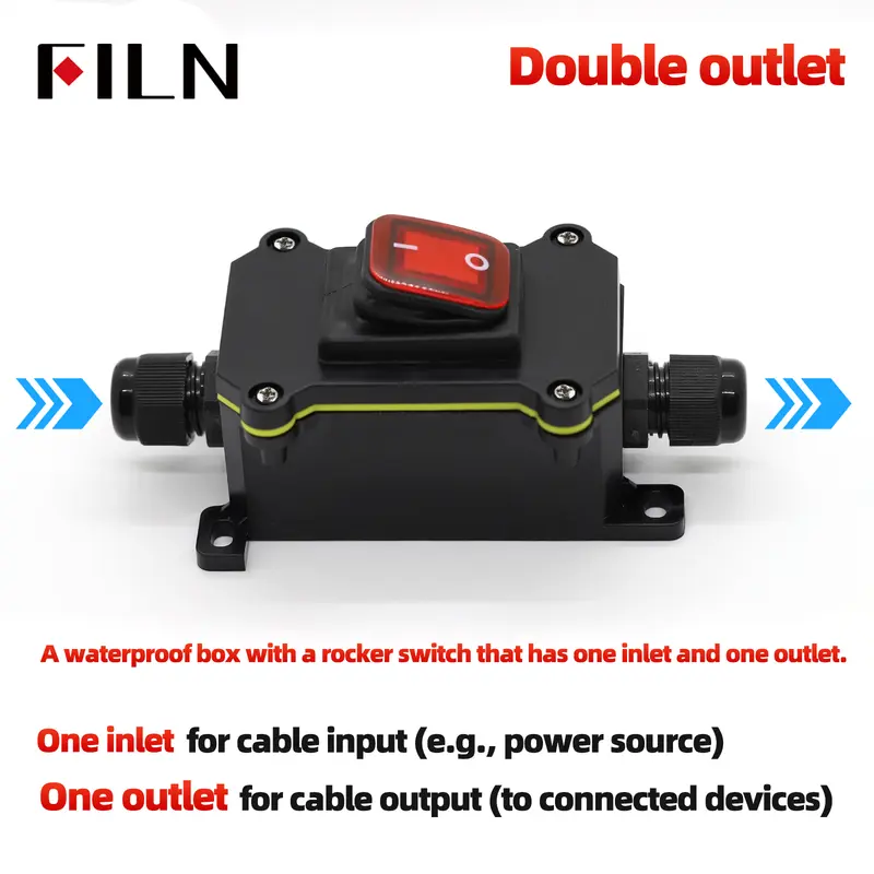 FILN 30A 12V 24V 220V Waterproof Inline Toggle Switch with LED IP65 Sealed Outdoor Box Inline Cord Rocker Switch Power - Image 5