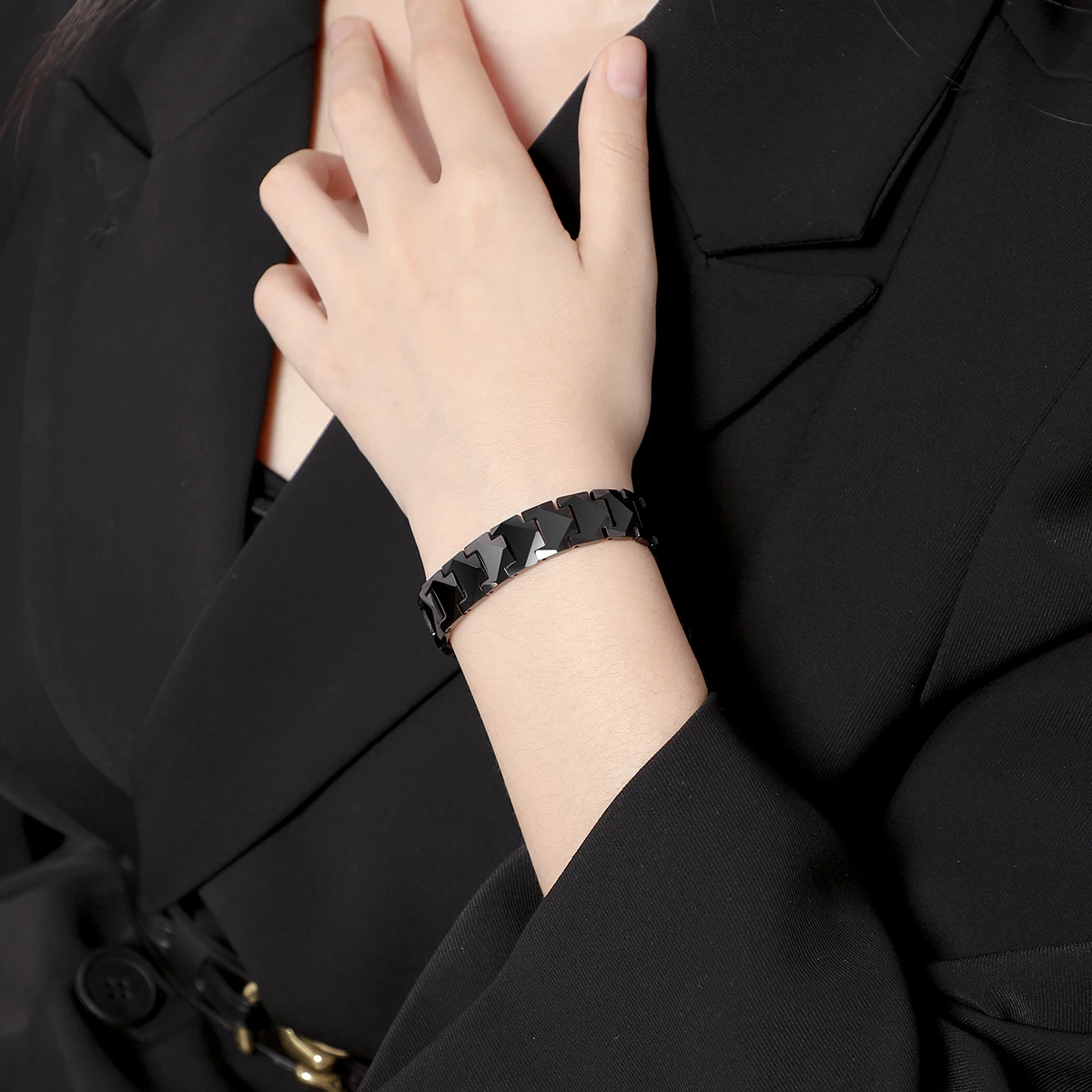 남녀 커플용 텅스텐 링크 팔찌, 높은 광택 상감, 건강 마그네틱 스톤, 3 가지 색상, 맞춤형