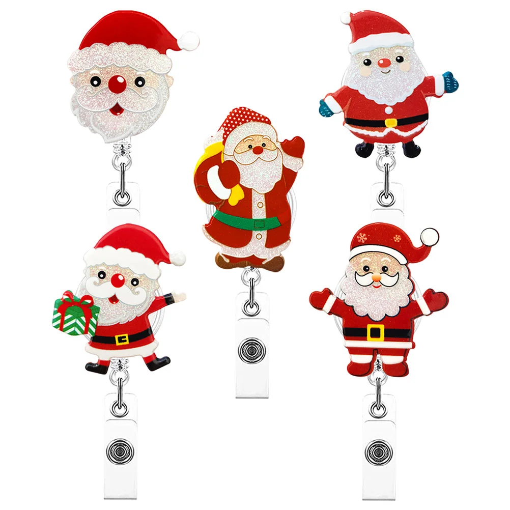 

Retractable Badge Reel ID Card Holder Nurse Swivel Clip Christmas Santa Badge Reel Card Holder Pink Five Santa Claus