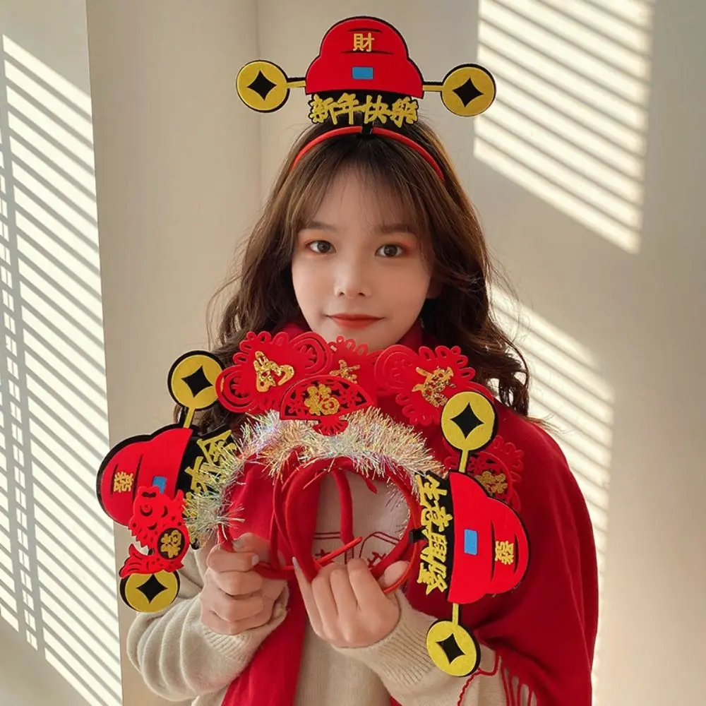 Red Hairband 2024 Happy New Year Headband Cartoon Chinese Style Dragon Headband Child Headwear New Year Mascot