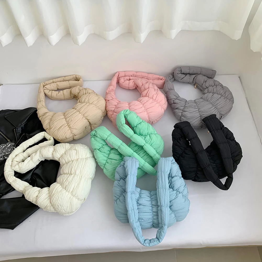 Women Pleated Underarm Bag Fashion Cloud Shoulder Bag Large Capacity Simple Shopping Bag Solid Color Quilted Dumpling Bag