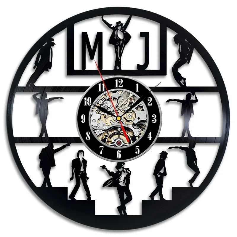 Michael Jackson Wall Clock Modern Design Music Theme 3D Stickers Pop King Vinyl Record Clocks Wall Watch Home Decor Gift for Man