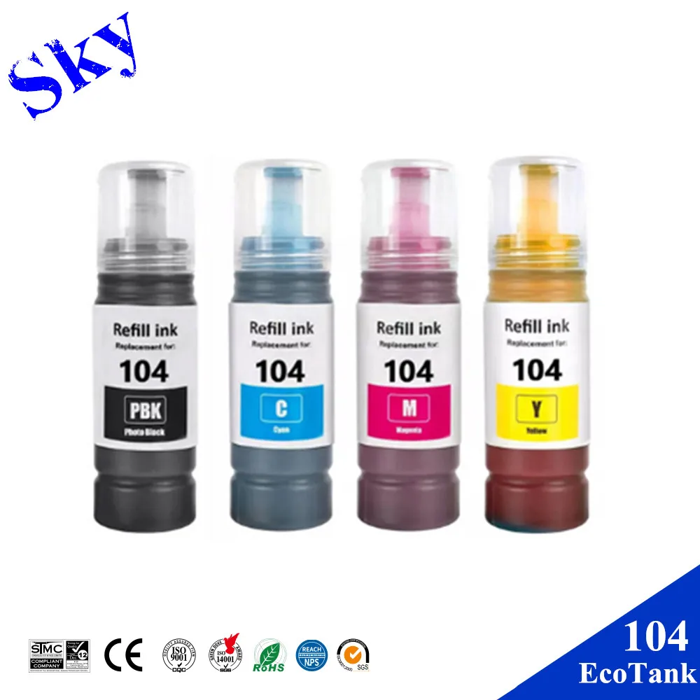 Sky 104 Inchiostro Ecotank, Compatibile Per Epson Et-1810 Et-2710 Et-2720 Et-2810 Et-2820 Et-2830 Et-2840 Et-4700 Et-4800