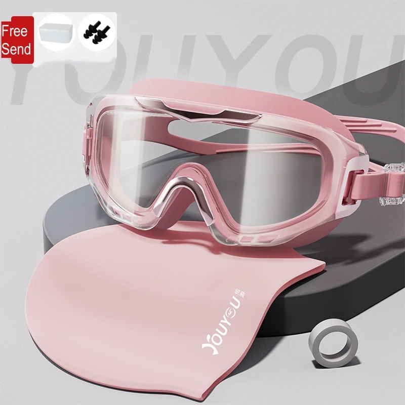 Men Women Anti-fog UV Protection Big Frame Adjustable Professional Swim Glasses Cap HD View WaterProof Beach Goggles EyeWear 3
