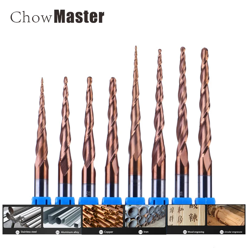 

Taper Ball End Milling Cutter Tungsten Steel Slope Cutter CNC Carbide Woodworking Relief Round Carving End Milling Cutter