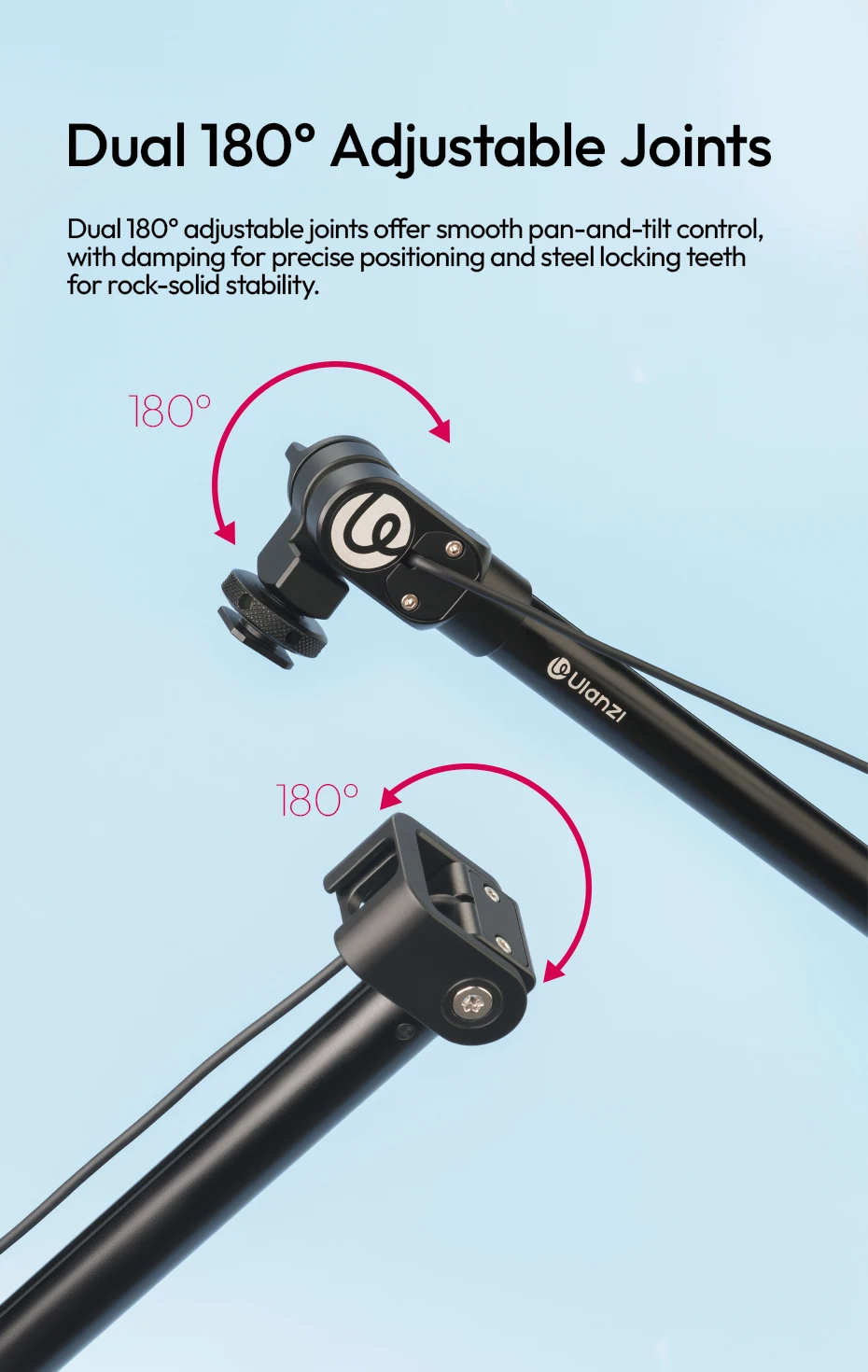 Mic Boom Pole Arm Microphone Stand 1M with Dual Cold Shoe Mount for DSLR Camcord