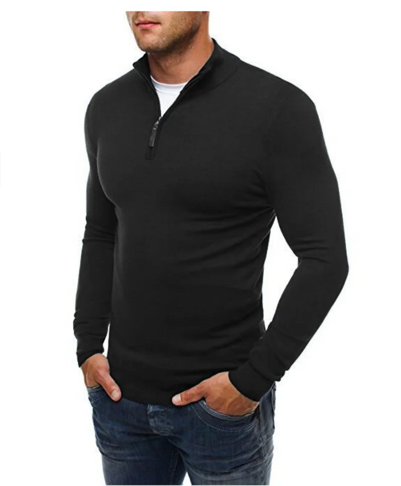 New Men's Classic Zipper High Neck Fashion Casual Solid Fit High Neck Knit Sweater