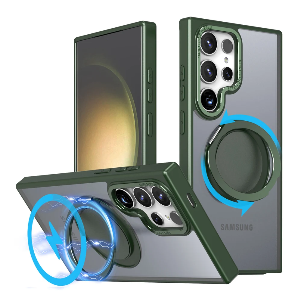 KEYSION Matte Hülle für MagSafe für Samsung Galaxy S24 Ultra 5G S24+ S23 FE 360° ° Rotierende magnetische Ring-transparente Telefonabdeckung – Detail 15