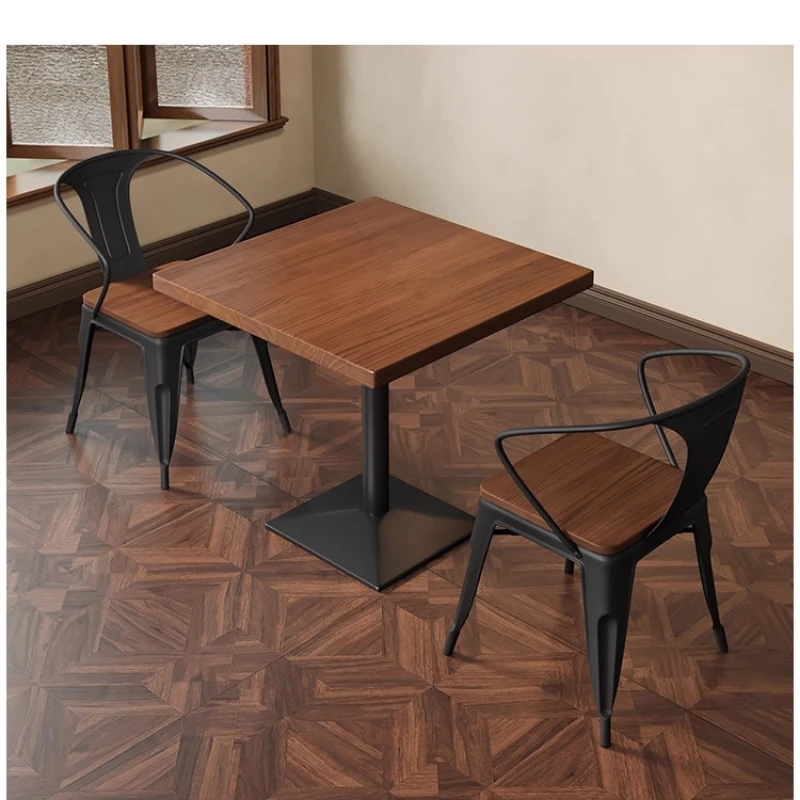 Coffee Shop Bar Restaurant Solid Wood Dining Table and Chair Set Commercial Two Person Square Single Leg Table Modern Furniture