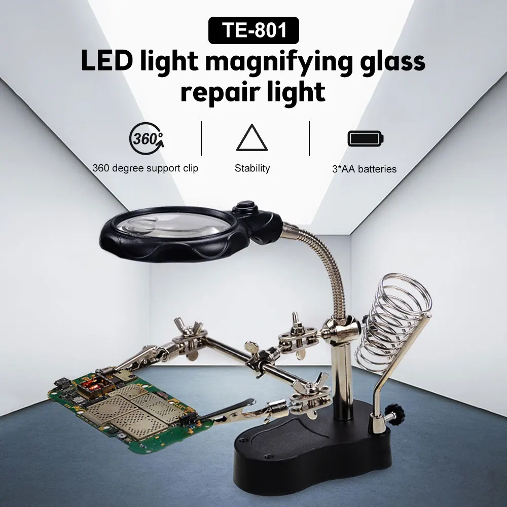 Multifunctional Soldering Stand with Magnifying Glass and Third Hand Clamp