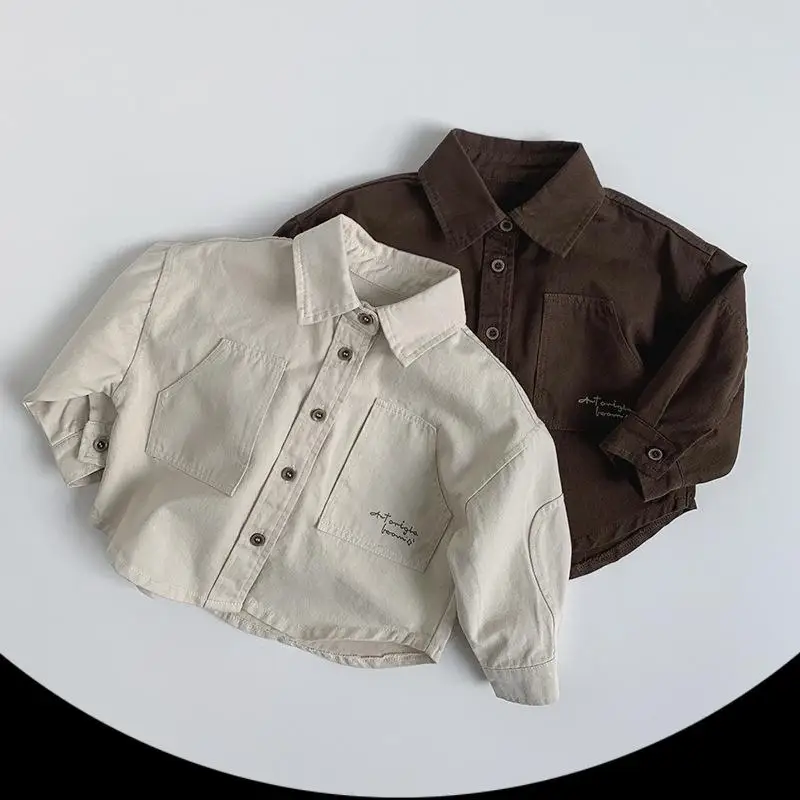 Spring New Children Long Sleeve Lapel Shirts Cotton Tops Baby Girls Loose Coat Boys Casual Versatile Shirts Kids Clothes