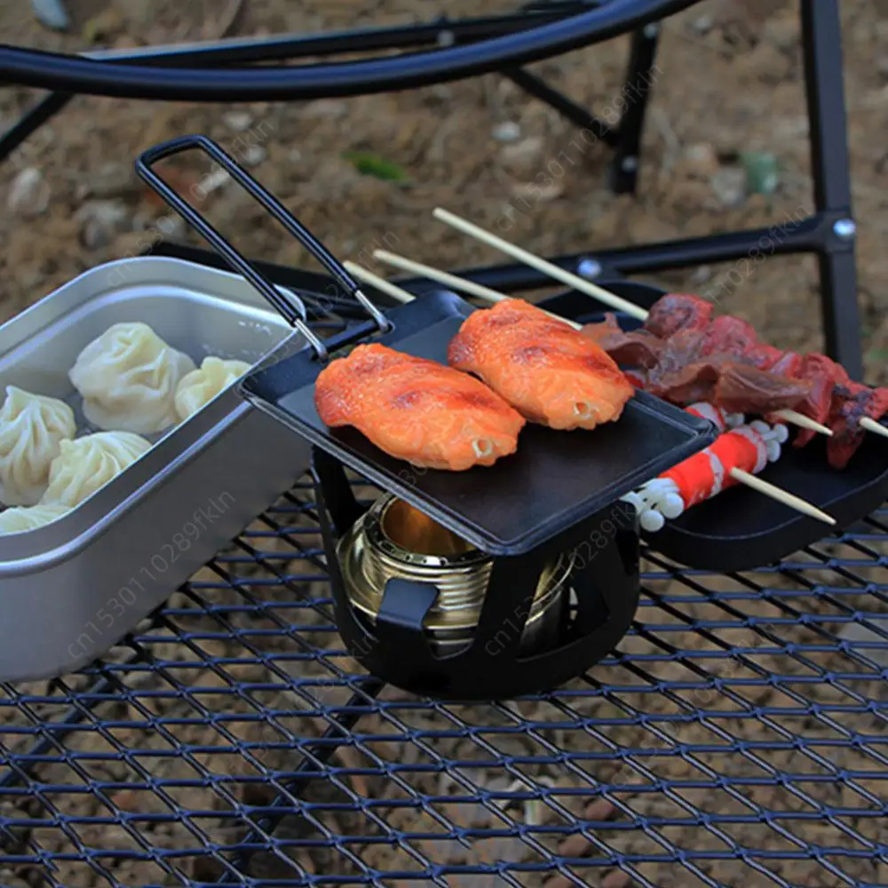 Camping Frying Pan with Detachable Handle Small Barbecue Plate Multi-Purpose Travel Roasting Pan Outdoor Camping Cookware